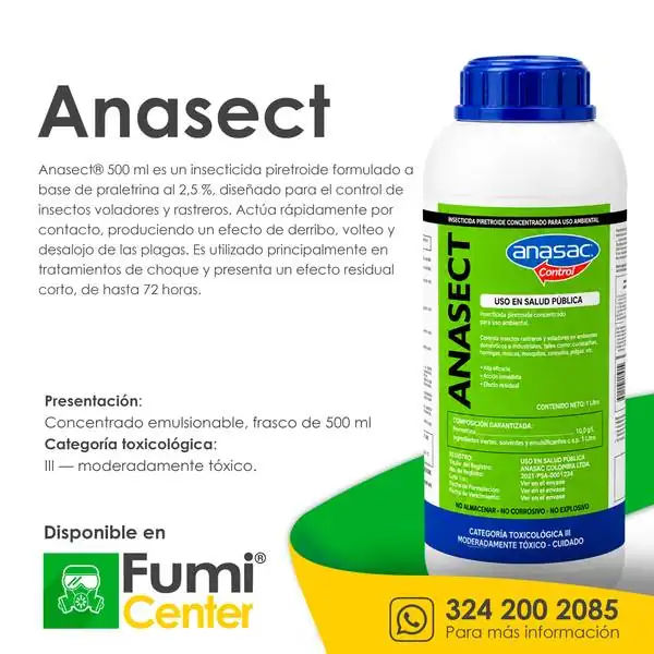 Anasect — Insecticida Anasac Control · frasco de 500 ml Anasect — Insecticida Anasac Control · frasco de 500 ml — ficha de producto disponible en FumiCenter, distribuidora de insecticidas en Colombia