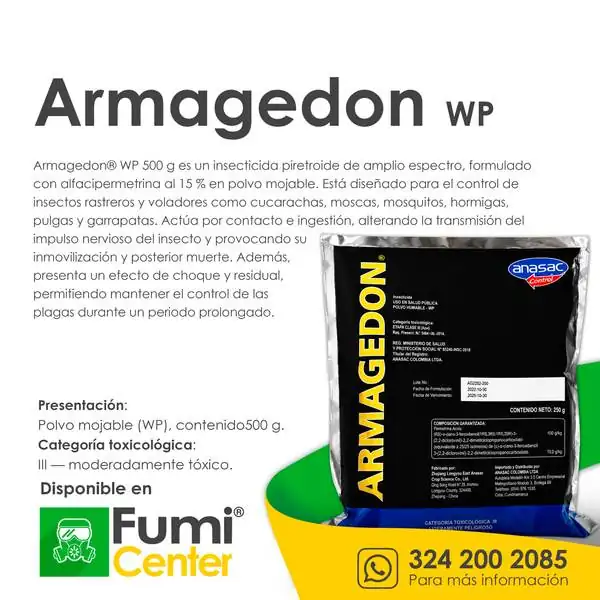 Armagedon® WP — Insecticida Anasac Control · polvo mojable de 500 g Armagedon® WP — Insecticida Anasac Control · polvo mojable de 500 g — ficha de producto disponible en FumiCenter, distribuidora de insecticidas en Colombia