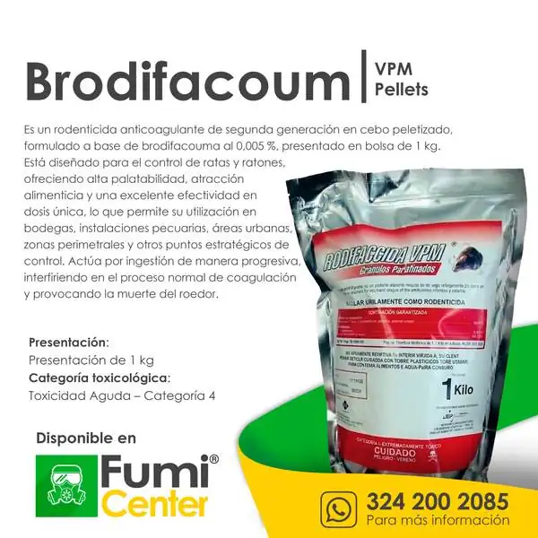 Brodifacoum VPM pellets — Rodenticida V&P · 1 kg Brodifacoum VPM pellets — Rodenticida V&P · 1 kg — ficha de producto disponible en FumiCenter, distribuidora de insecticidas en Colombia