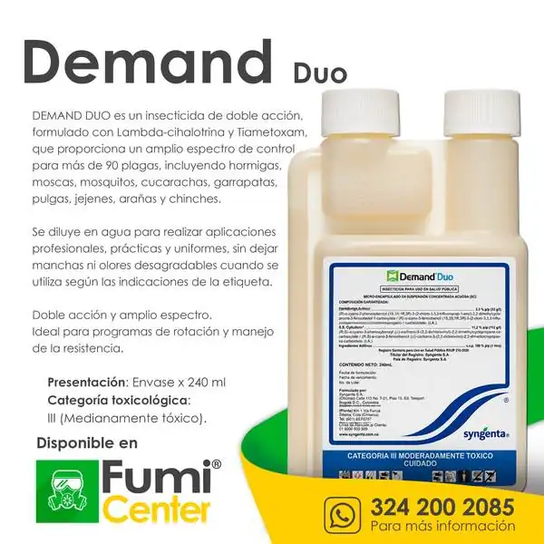 Demand Duo — Insecticida Syngenta · envase de 240 ml Demand Duo — Insecticida Syngenta · envase de 240 ml — ficha de producto disponible en FumiCenter, distribuidora de insecticidas en Colombia