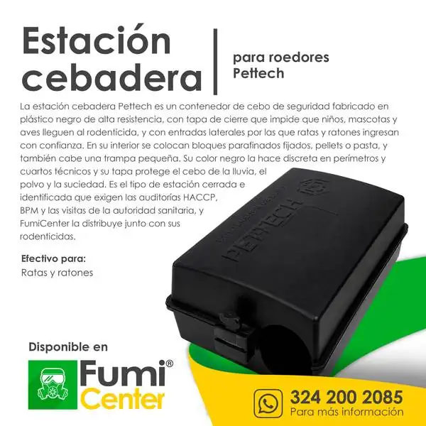 Estación cebadera Pettech — Estación para roedores Estación cebadera Pettech — Estación para roedores — ficha de producto disponible en FumiCenter, distribuidora de insecticidas en Colombia
