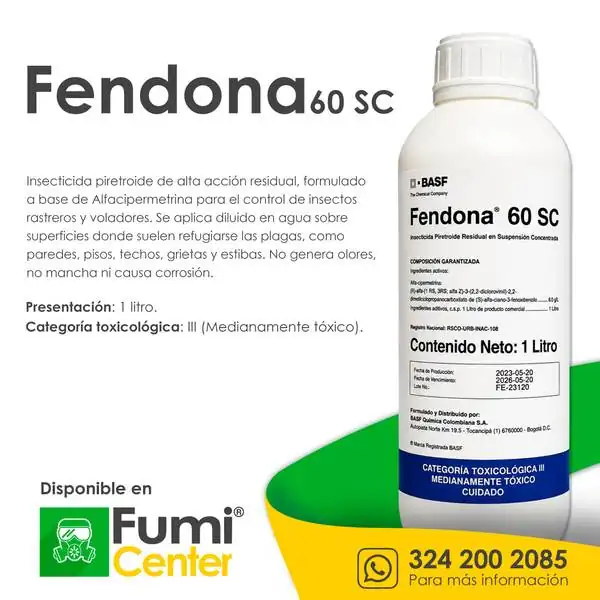 Fendona® 60 SC — Insecticida BASF · frasco de 1 litro Fendona® 60 SC — Insecticida BASF · frasco de 1 litro — ficha de producto disponible en FumiCenter, distribuidora de insecticidas en Colombia