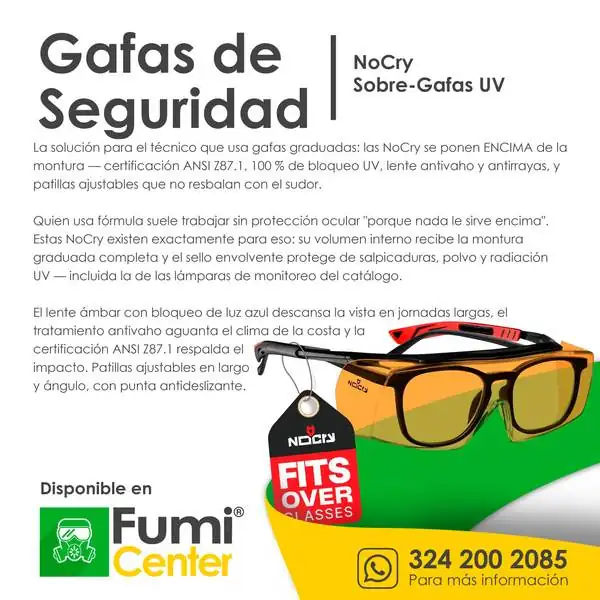 Gafas de seguridad NoCry — Sobre-gafas UV Gafas de seguridad NoCry — Sobre-gafas UV — ficha de producto disponible en FumiCenter, distribuidora de insecticidas en Colombia