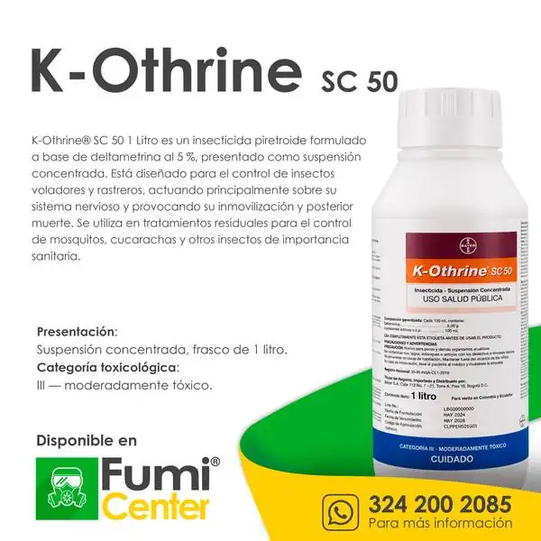 K-Othrine SC 50 — Insecticida Bayer / Envu · frasco de 1 litro K-Othrine SC 50 — Insecticida Bayer / Envu · frasco de 1 litro — ficha de producto disponible en FumiCenter, distribuidora de insecticidas en Colombia
