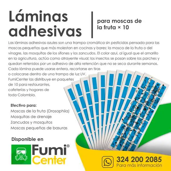 Láminas adhesivas azules × 10 — Para moscas de la fruta Láminas adhesivas azules × 10 — Para moscas de la fruta — ficha de producto disponible en FumiCenter, distribuidora de insecticidas en Colombia