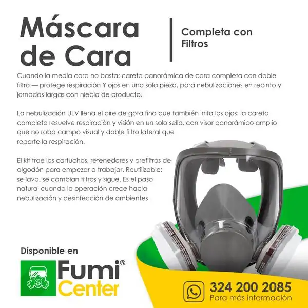 Máscara de cara completa — Con filtros Máscara de cara completa — Con filtros — ficha de producto disponible en FumiCenter, distribuidora de insecticidas en Colombia