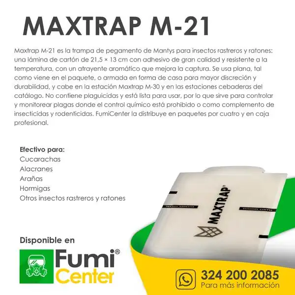MAXTRAP M-21 — Trampa adhesiva Mantys MAXTRAP M-21 — Trampa adhesiva Mantys — ficha de producto disponible en FumiCenter, distribuidora de insecticidas en Colombia