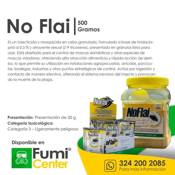 No Flai — Cebo granulado para moscas Minagro · 500 g No Flai — Cebo granulado para moscas Minagro · 500 g — ficha de producto disponible en FumiCenter, distribuidora de insecticidas en Colombia