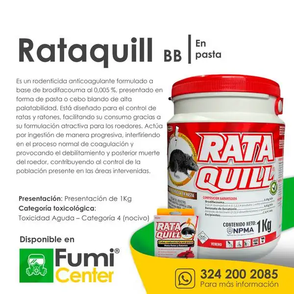 Rataquill BB en pasta — Rodenticida Minagro · tarrina de 1 kg Rataquill BB en pasta — Rodenticida Minagro · tarrina de 1 kg — ficha de producto disponible en FumiCenter, distribuidora de insecticidas en Colombia