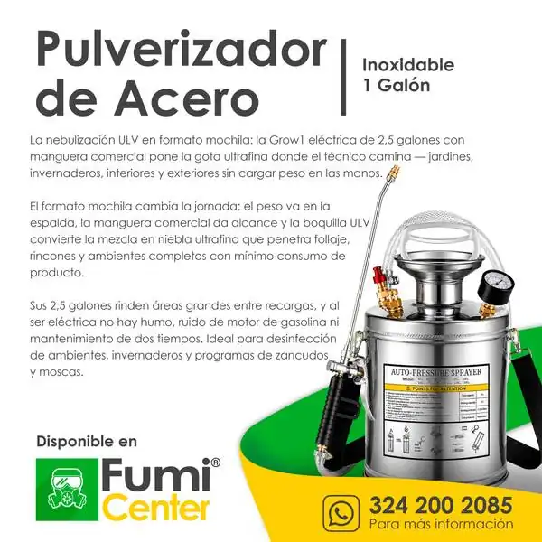 Pulverizador de acero inoxidable — 1 galón Pulverizador de acero inoxidable — 1 galón — ficha de producto disponible en FumiCenter, distribuidora de insecticidas en Colombia