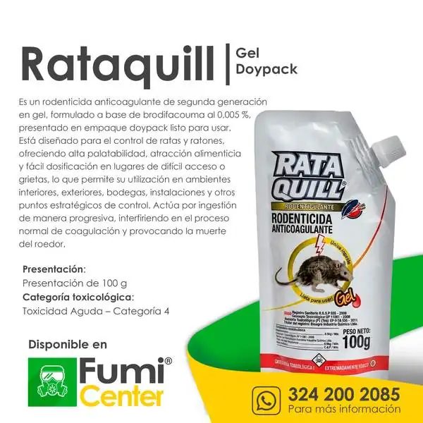 Rataquill gel doypack — Rodenticida Minagro · 100 g Rataquill gel doypack — Rodenticida Minagro · 100 g — ficha de producto disponible en FumiCenter, distribuidora de insecticidas en Colombia