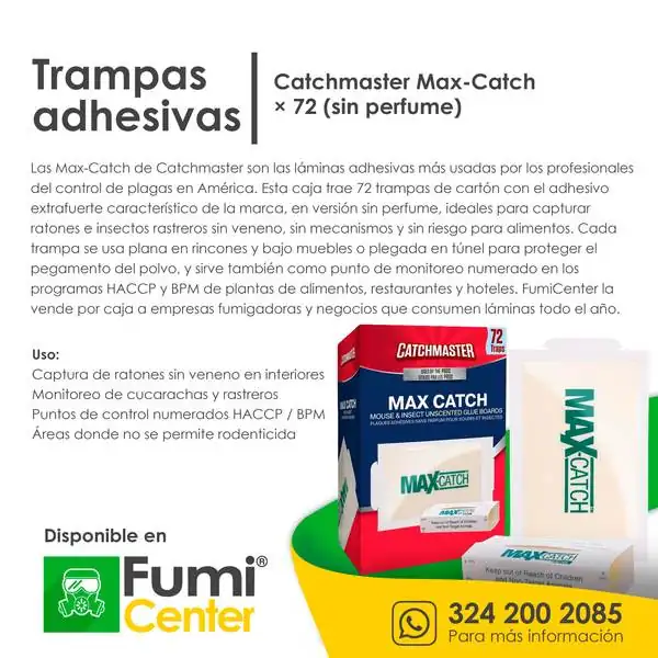 Trampas adhesivas Catchmaster Max-Catch × 72 — Sin perfume Trampas adhesivas Catchmaster Max-Catch × 72 — Sin perfume — ficha de producto disponible en FumiCenter, distribuidora de insecticidas en Colombia
