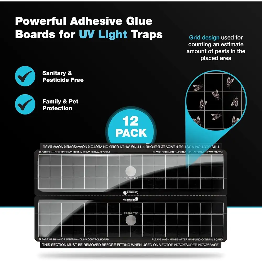 Láminas adhesivas Catchmaster Vector Discreet × 12 — repuesto adhesivo para trampas de luz UV · FumiCenter