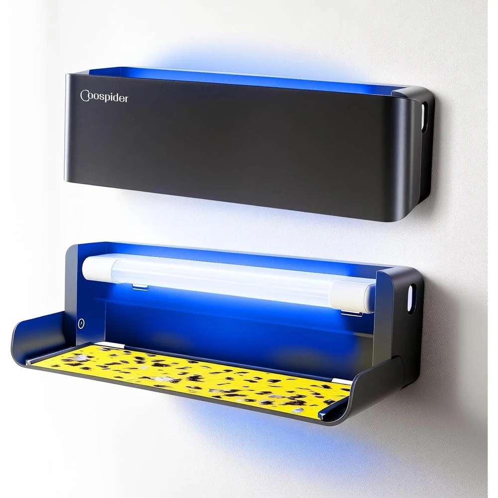 Lámpara Atrapainsectos UV Coospider — lámpara de luz ultravioleta de pared con lámina adhesiva · FumiCenter