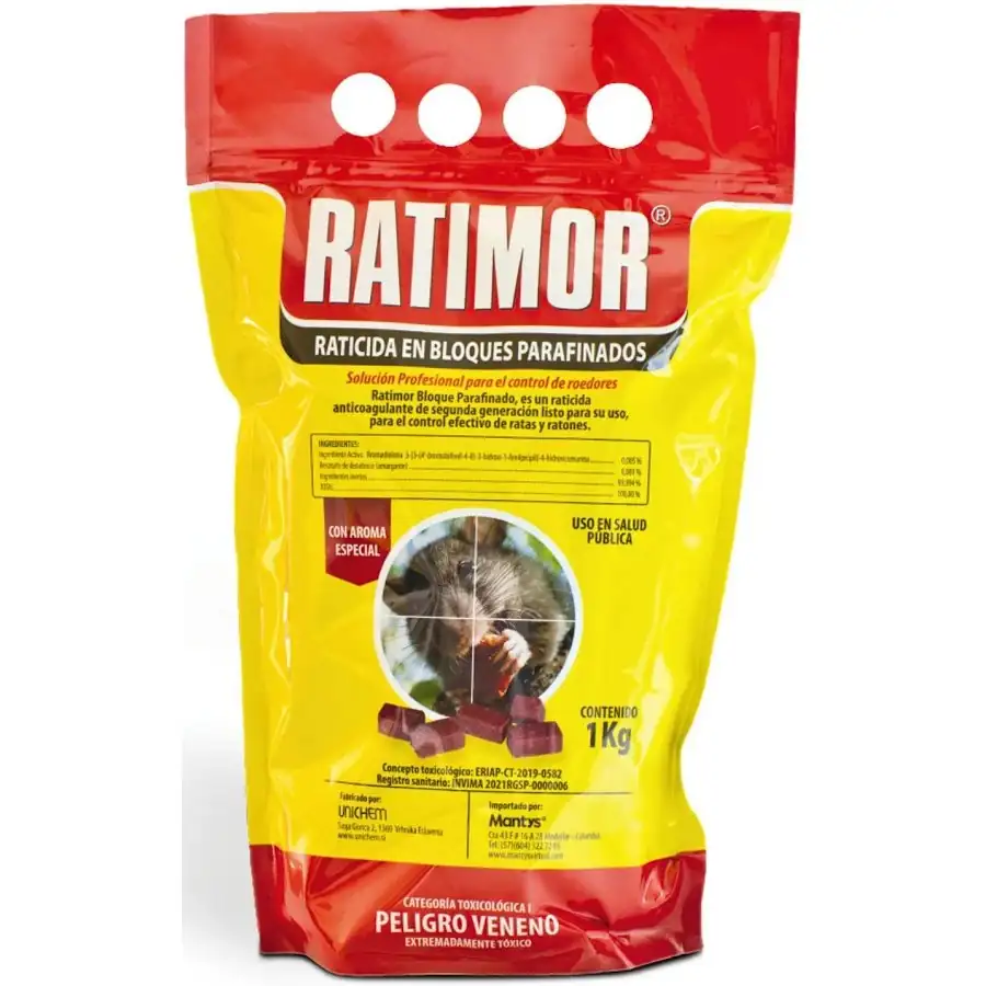 Ratimor Bloque Parafinado 1 kg — rodenticida anticoagulante en bloque parafinado · FumiCenter